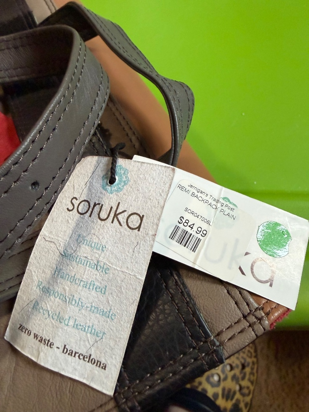 Well made, genuine leather color block backpack, made by Soruka, - Picture 6 of 14